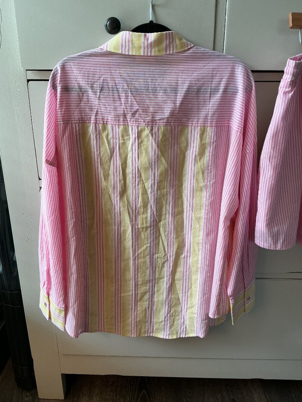 NWT Very J Pink & Yellow Striped Matching Lounge Set | Button Down Top + Shorts - Picture 7 of 9